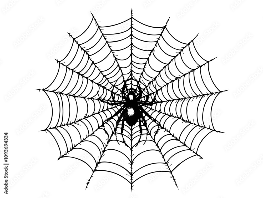 Fototapeta premium Abstract spider web pattern with spider – black vector graphic