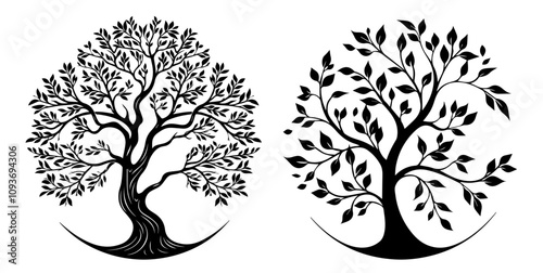 detailed tree of life graphic in minimal black and white – black vector