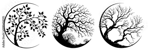 detailed tree of life graphic in minimal black and white – black vector
