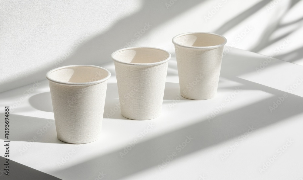 Eco-Friendly Disposable Cups on Minimalist Background Eco-Friendly Disposable Cups on Minimalist Background