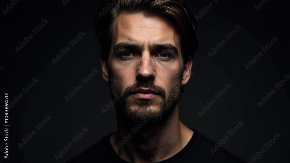 A stylish portrait of a man with defined small beard styles, captured in soft, moody lighting for a modern look. A stylish portrait of a man with defined small beard styles, captured in soft, moody lighting for a modern look.