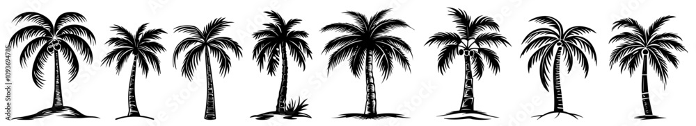 Palm tree silhouette collection – exotic nature black vector Palm tree silhouette collection – exotic nature black vector