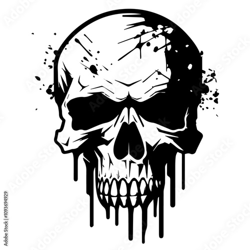 Set of grunge dripping skull illustrations – horror-themed graphic black vector