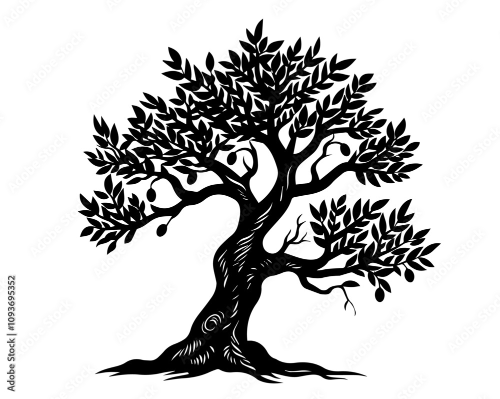 Mediterranean olive tree sketches – hand-drawn black vector illustrations
