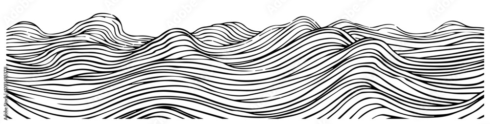 Monochrome ocean-inspired wave illustrations – artistic black line art design