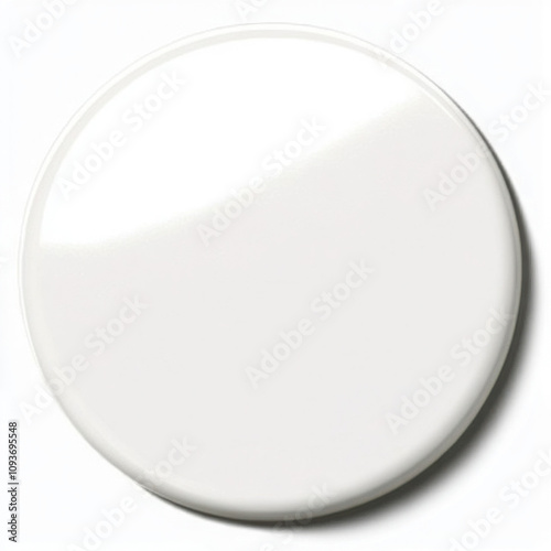 Glossy white circular pin badge isolated on transparent background. 