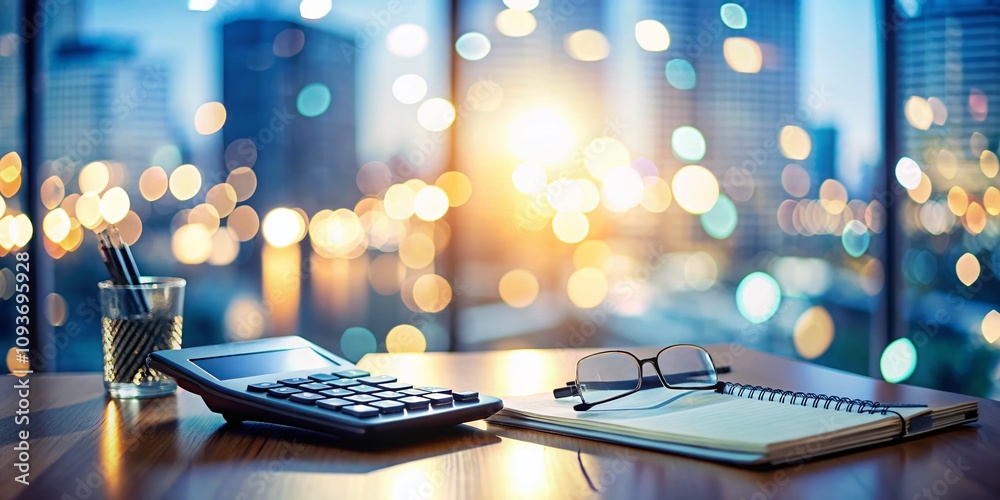 Naklejka premium Tax Audit Process - An Abstract Bokeh Background with Financial Documents and Calculator Illustrating the Intricacies of Tax Compliance and Financial Analysis