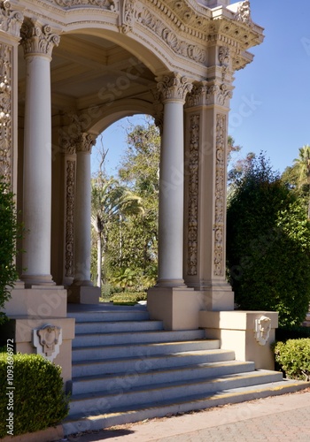 decorative limestone arch gazebo in the park