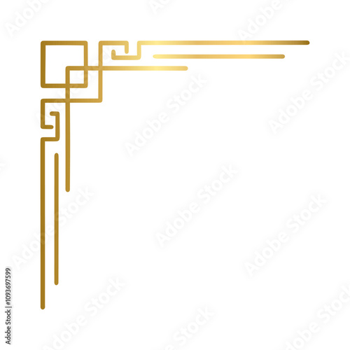 Golden geometric corners frames doodle.  Vintage decorative angle border, Wedding design elements, decoration. Hand drawn vector illustration isolated on a transparent background