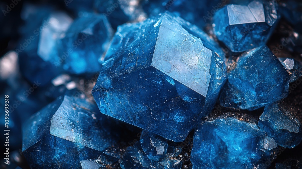 Close-up of blue crystals highlighting geometric patterns and natural beauty Close-up of blue crystals highlighting geometric patterns and natural beauty