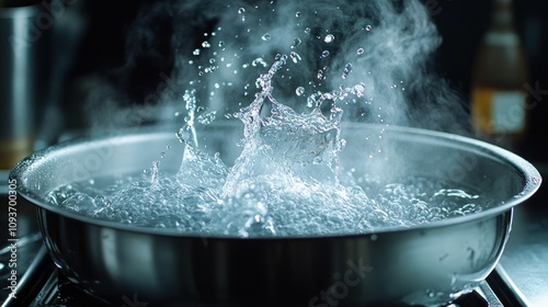 Obraz na płótnie Boiling water splashing in pan.