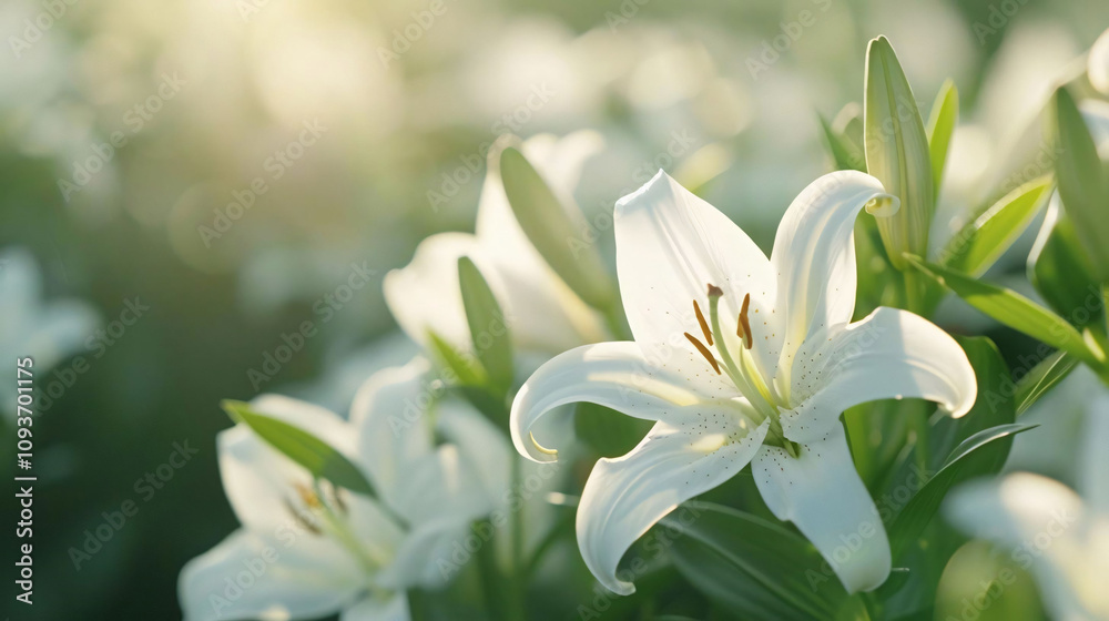 Sunlit White Lilies in a Field Sunlit White Lilies in a Field
