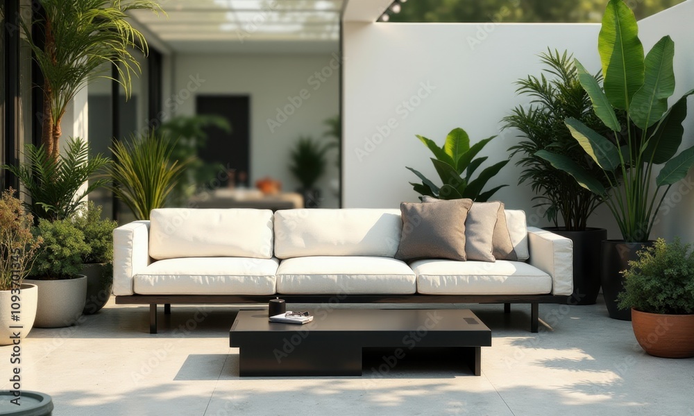 A beautiful blend of modern design and nature in an outdoor space. A beautiful blend of modern design and nature in an outdoor space.