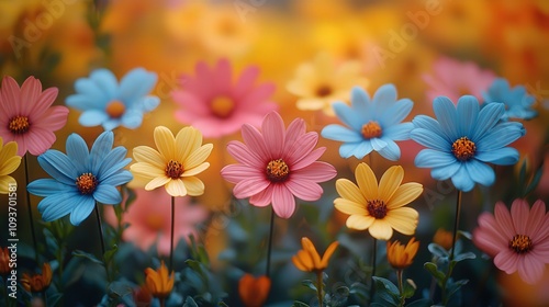 Vibrant multicolored flowers in full bloom in a sunlit garden