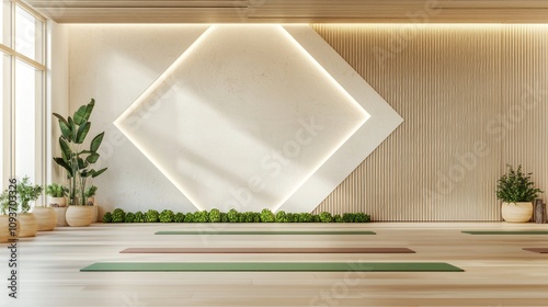 Serene Yoga Studio with Modern-Tribal Interior Design | Peaceful Space for Practice | 3D Render Illustration