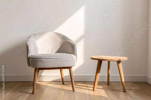 Minimalist Chair and Side Table in Sunlit Room