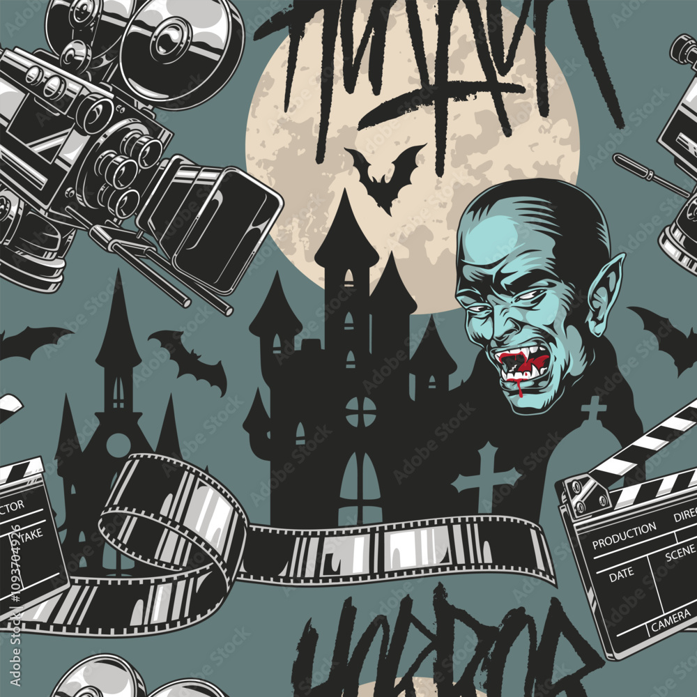 Obraz premium Spooky film theme with iconic horror elements