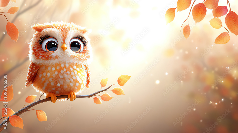 White and orange owl on a branch with autumn leaves. AI-generated White and orange owl on a branch with autumn leaves. AI-generated