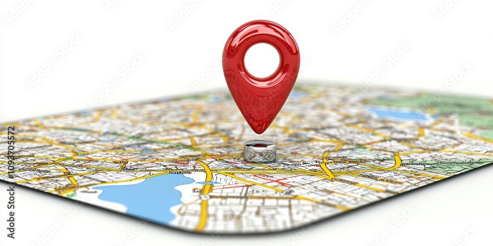 Red 3D Pinpoint on City Map with White Background Red 3D Pinpoint on City Map with White Background