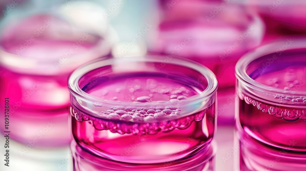 Pink Liquid in Glass Containers with Bubbles Pink Liquid in Glass Containers with Bubbles
