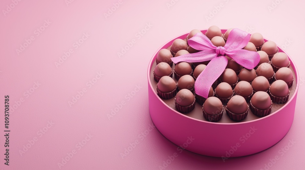 Pink Box Filled with Chocolate Truffles Tied with a Bow Pink Box Filled with Chocolate Truffles Tied with a Bow