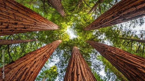 A View Up Through the Canopy of Giant Redwood Trees