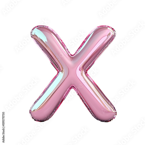 Pink shiny 3D letter X design on transparent background photo