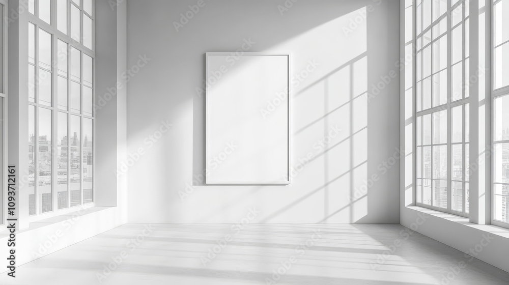 Blank white billboard hanging on office wall. Mock up of a billboard in modern company interior mockup. Blank white billboard hanging on office wall. Mock up of a billboard in modern company interior mockup.