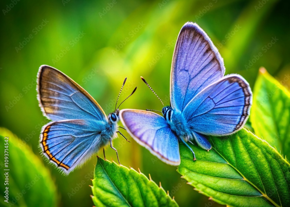 Two Eastern Tailed Blue Butterflies Resting on Lush Green Leaves in a Natural Environment, Captured in a Stunning Panoramic Photography Style Two Eastern Tailed Blue Butterflies Resting on Lush Green Leaves in a Natural Environment, Captured in a Stunning Panoramic Photography Style