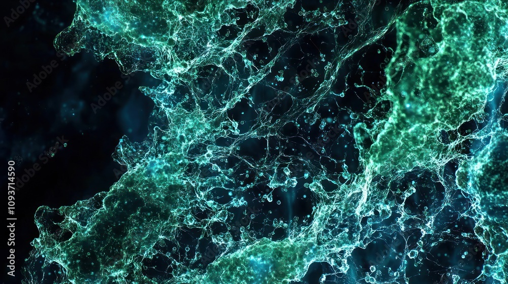 Fototapeta premium Abstract Glowing Green Water Splash on Black Background
