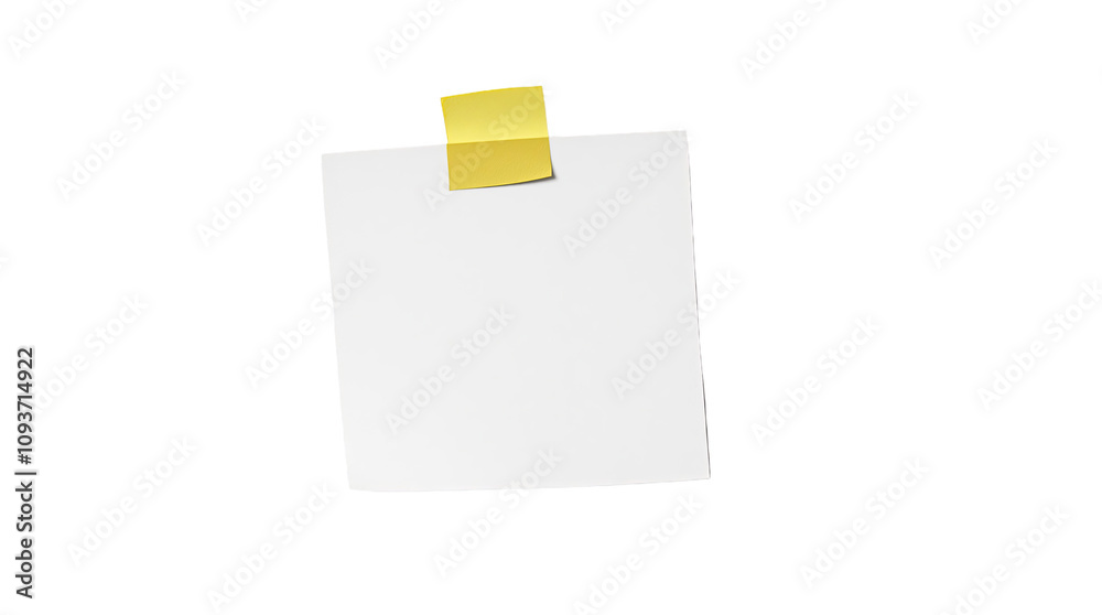 Bright yellow sticky note on a blank white sheet with a black background against a clean workspace at sunset Bright yellow sticky note on a blank white sheet with a black background against a clean workspace at sunset