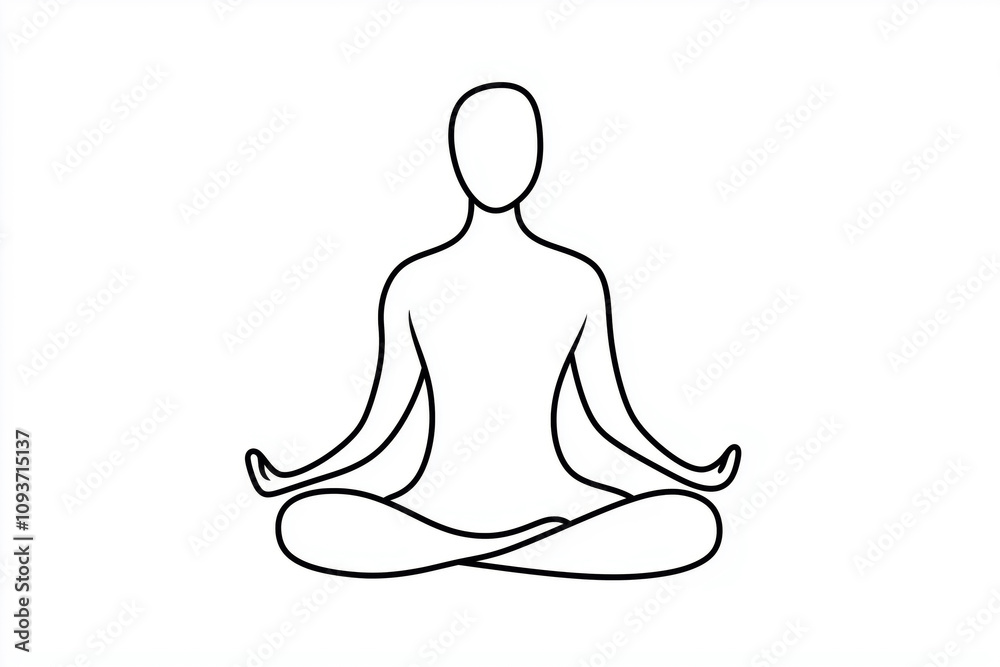 Minimalist figure in a meditative yoga pose, black lines, line art Minimalist figure in a meditative yoga pose, black lines, line art