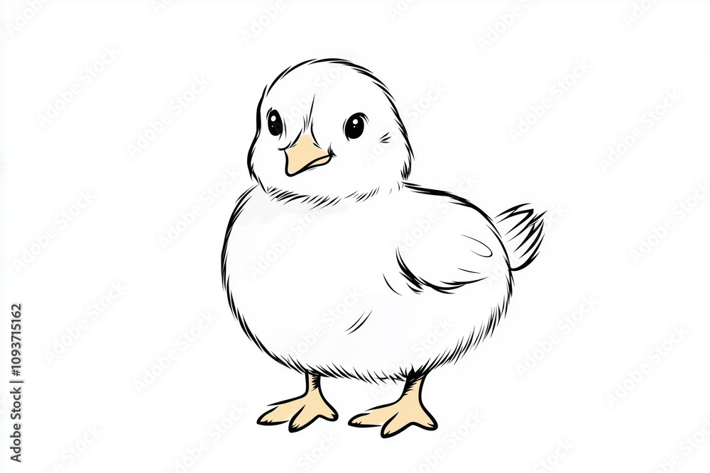 A fluffy baby chick with a small beak and bright eyes, drawn in thick line art on a clean white background A fluffy baby chick with a small beak and bright eyes, drawn in thick line art on a clean white background