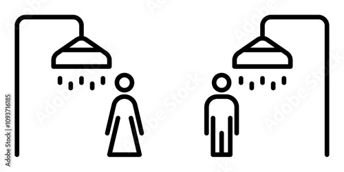 Bathroom Icon Set. Shower cabin wayfinding icon for man and woman. Editable stroke. Vector