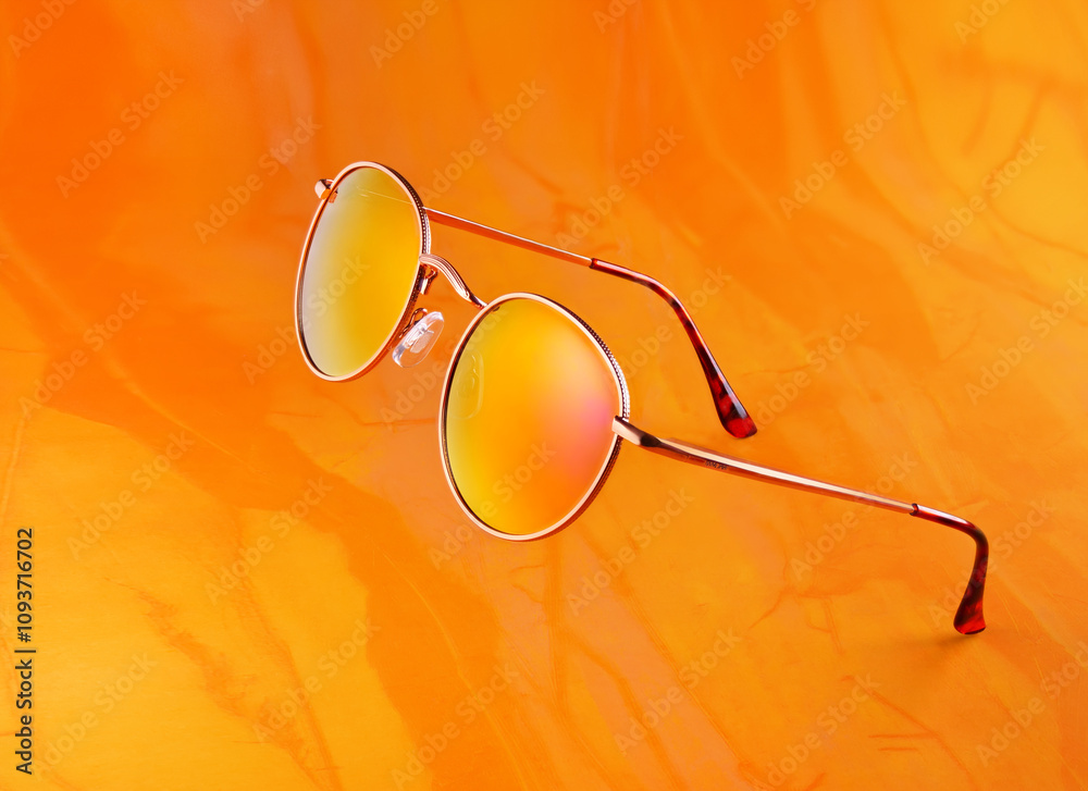 Stylish Yellow Tinted Sunglasses Set Against a Vibrant Orange Background for a Dazzling Look