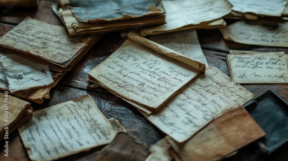 Obraz premium Scattered documents with handwritten notes and signatures.