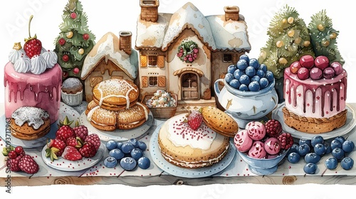 Wallpaper Mural Festive dessert display featuring a charming gingerbread house and an assortment of colorful sweets. Generative AI Torontodigital.ca