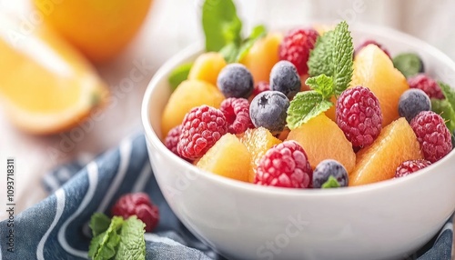 A White Bowl Filled with Fresh Fruit Salad