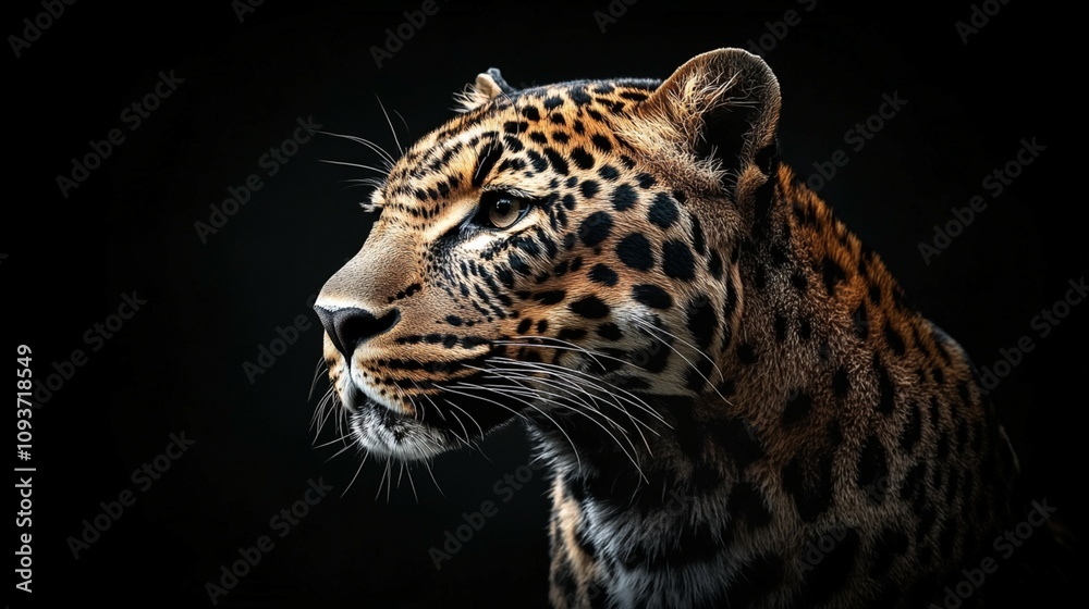 Realistic leopard gazing to the side, perfect for graphic design and digital art projects with a transparent background.