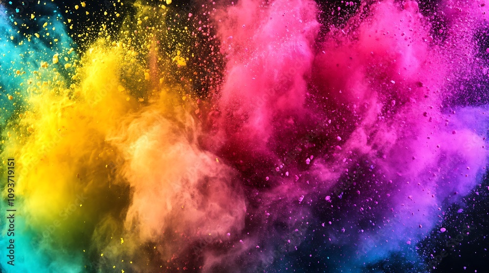 Fototapeta premium Vibrant explosion of rainbow-colored powder against a black background. A stunning display of color and energy.