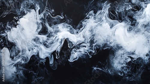 Abstract swirls of white smoke against a dark background.  The contrast between light and dark creates a dramatic and ethereal effect.