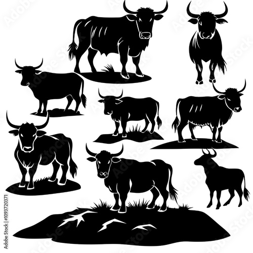 Vector Majestic Bulls: A Collection of Silhouettes  photo