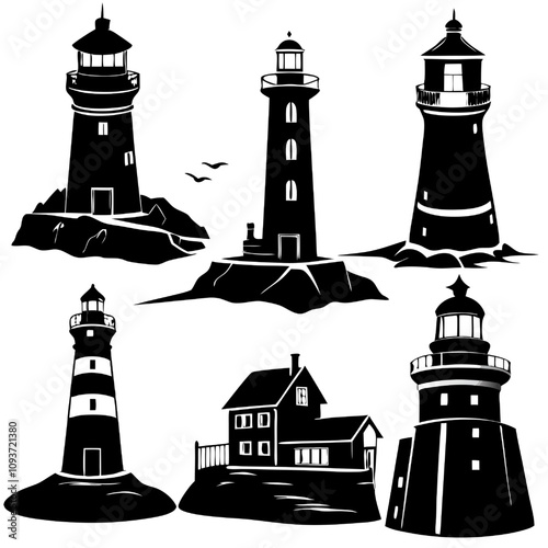 Vector Lighthouse Silhouettes: A Collection of Coastal Icons 