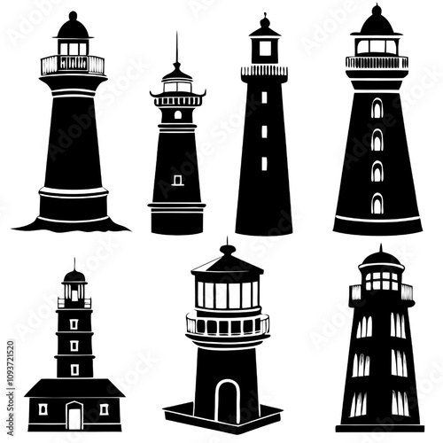 Vector Lighthouses: A Collection of Seven Unique Silhouettes 