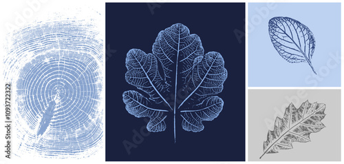 Blue Gray Leaf Wood Set 1