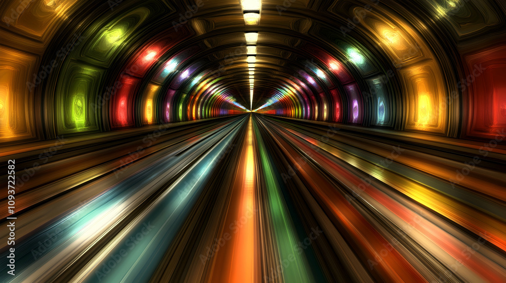 Stunning Abstract Tunnel with Vibrant Rainbow Colors and Light Reflections in a Hypnotic Perspective Creating a Surreal Visual Experience Stunning Abstract Tunnel with Vibrant Rainbow Colors and Light Reflections in a Hypnotic Perspective Creating a Surreal Visual Experience