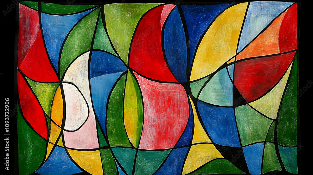 Vibrant Abstract Composition with Geometric Shapes in Red, Blue, Yellow, Green, and White Featuring Bold Colors and Dynamic Design Elements Vibrant Abstract Composition with Geometric Shapes in Red, Blue, Yellow, Green, and White Featuring Bold Colors and Dynamic Design Elements
