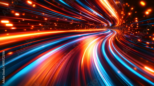 Vibrant Abstract Light Trails with Glowing Particles in a Futuristic Motion Background for Digital Art and Media Projects
