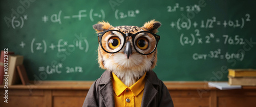Wise owl professor in classroom, education personified