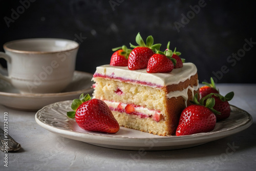 A strawberry cake on a plate